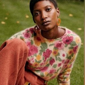 Sezane Floral Patterned Sweater - Cream and Pink